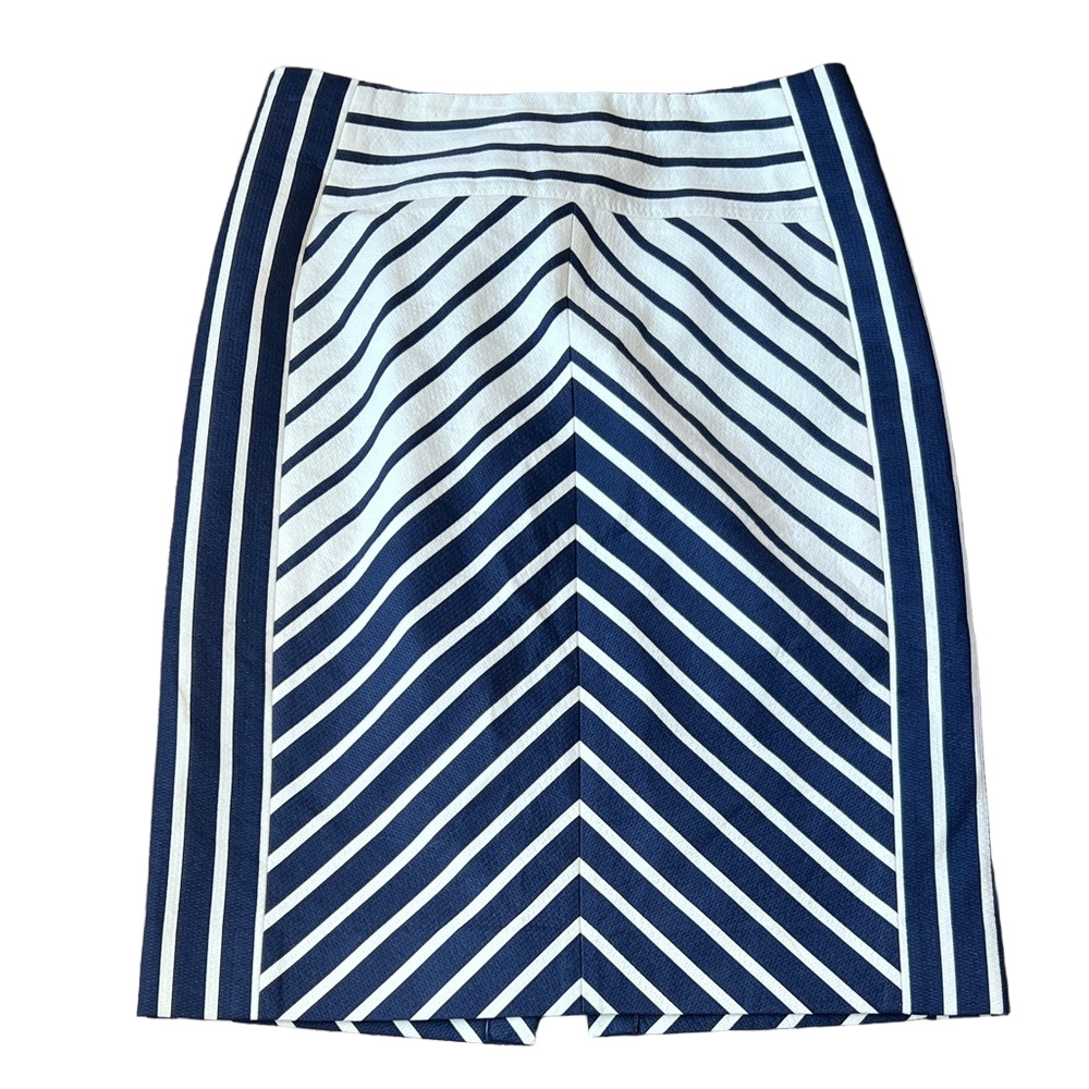 J. Crew Navy & Cream Striped Cotton Pencil Skirt Size 6 Classic Style